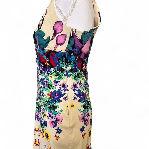 Roberto Cavalli Floral Bodycon Dress – Stretchy Midi – Ecru  US 8, M Designer - Picture 5 of 8